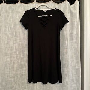 Black Short Sleeve Dress with V-Neck